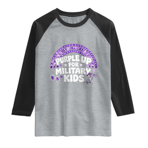 Purple Up For Military Kids Raglan Shirt Cute Dino Dinosaur Proud Military Child Rainbow TS10 Heather Gray Black Print Your Wear