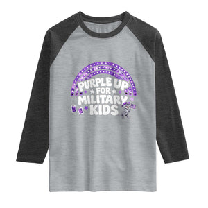 Purple Up For Military Kids Raglan Shirt Cute Dino Dinosaur Proud Military Child Rainbow TS10 Heather Gray Heather Charcoal Print Your Wear