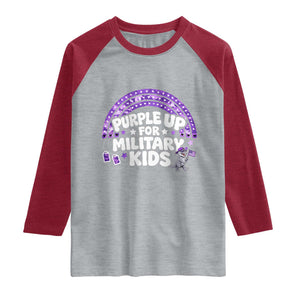Purple Up For Military Kids Raglan Shirt Cute Dino Dinosaur Proud Military Child Rainbow TS10 Heather Gray Heather Red Print Your Wear