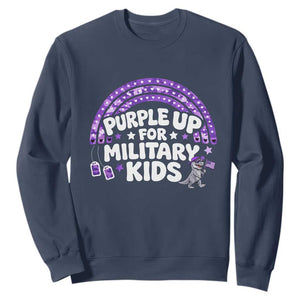 Purple Up For Military Kids Sweatshirt Cute Dino Dinosaur Proud Military Child Rainbow TS10 Navy Print Your Wear