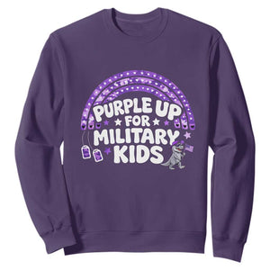 Purple Up For Military Kids Sweatshirt Cute Dino Dinosaur Proud Military Child Rainbow TS10 Purple Print Your Wear