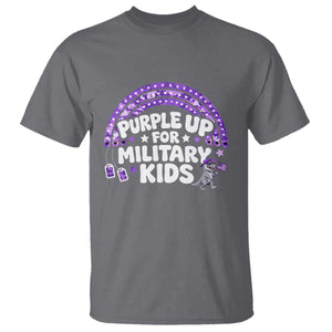 Purple Up For Military Kids T Shirt Cute Dino Dinosaur Proud Military Child Rainbow TS10 Charcoal Print Your Wear