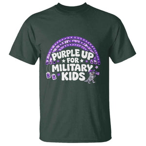 Purple Up For Military Kids T Shirt Cute Dino Dinosaur Proud Military Child Rainbow TS10 Dark Forest Green Print Your Wear