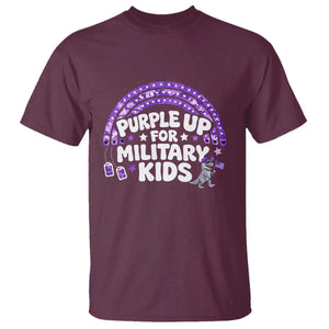 Purple Up For Military Kids T Shirt Cute Dino Dinosaur Proud Military Child Rainbow TS10 Maroon Print Your Wear
