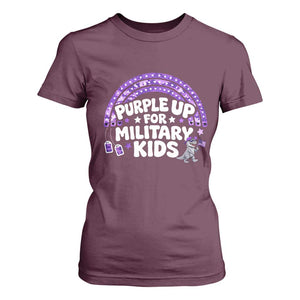 Purple Up For Military Kids T Shirt For Women Cute Dino Dinosaur Proud Military Child Rainbow TS10 Maroon Print Your Wear