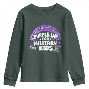 Purple Up For Military Kids Youth Sweatshirt Cute Dino Dinosaur Proud Military Child Rainbow TS10 Dark Forest Green Print Your Wear