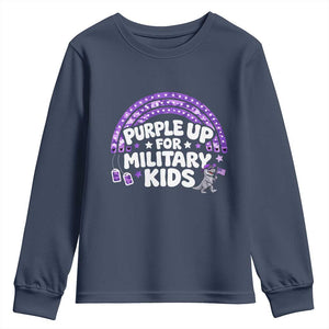 Purple Up For Military Kids Youth Sweatshirt Cute Dino Dinosaur Proud Military Child Rainbow TS10 Navy Print Your Wear