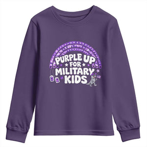 Purple Up For Military Kids Youth Sweatshirt Cute Dino Dinosaur Proud Military Child Rainbow TS10 Purple Print Your Wear