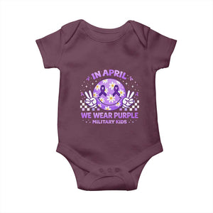 Proud Military Kids Baby Onesie Groovy Smile Face In April We Wear Purple Military Child Month TS10 Maroon Print Your Wear
