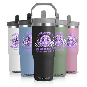 Proud Military Kids Flip Straw Tumbler Groovy Smile Face In April We Wear Purple Military Child Month TS10 Print Your Wear