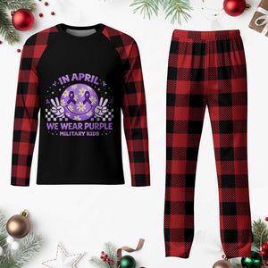 Proud Military Kids Plaid Pajama Set Groovy Smile Face In April We Wear Purple Military Child Month TS10 Buffalo Plaid Print Your Wear