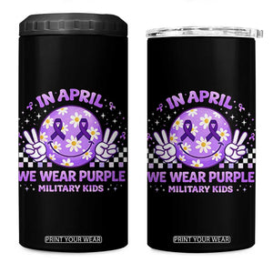 Proud Military Kids 4 in 1 Can Cooler Tumbler Groovy Smile Face In April We Wear Purple Military Child Month TS10 One Size: 16 oz Black Print Your Wear