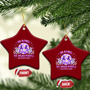 Proud Military Kids Ceramic Ornament Groovy Smile Face In April We Wear Purple Military Child Month TS10 Print Your Wear