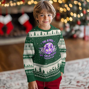 Proud Military Kids Ugly Christmas Sweater Groovy Smile Face In April We Wear Purple Military Child Month TS10 Forest Green Beige Print Your Wear