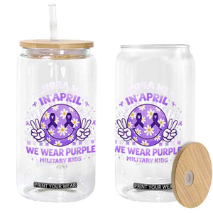 Proud Military Kids Glass Can Groovy Smile Face In April We Wear Purple Military Child Month TS10 Print Your Wear