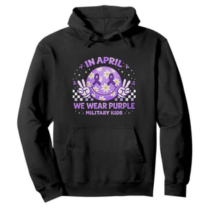 Proud Military Kids Hoodie Groovy Smile Face In April We Wear Purple Military Child Month TS10 Black Print Your Wear