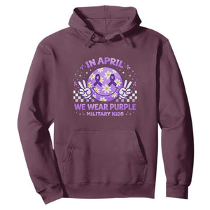 Proud Military Kids Hoodie Groovy Smile Face In April We Wear Purple Military Child Month TS10 Maroon Print Your Wear