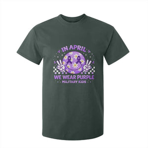 Proud Military Kids T Shirt For Kid Groovy Smile Face In April We Wear Purple Military Child Month TS10 Dark Forest Green Print Your Wear