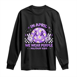 Proud Military Kids Long Sleeve Shirt Groovy Smile Face In April We Wear Purple Military Child Month TS10 Black Print Your Wear