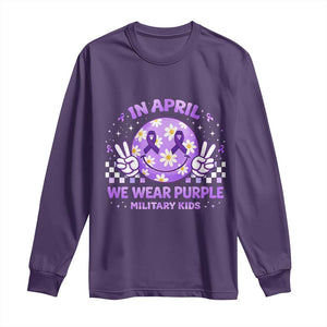 Proud Military Kids Long Sleeve Shirt Groovy Smile Face In April We Wear Purple Military Child Month TS10 Purple Print Your Wear
