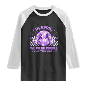 Proud Military Kids Raglan Shirt Groovy Smile Face In April We Wear Purple Military Child Month TS10 Black White Print Your Wear