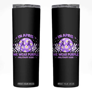 Proud Military Kids Skinny Tumbler Groovy Smile Face In April We Wear Purple Military Child Month TS10 Black Print Your Wear