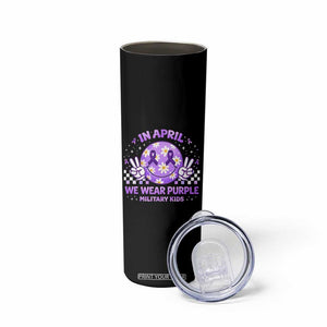 Proud Military Kids Skinny Tumbler Groovy Smile Face In April We Wear Purple Military Child Month TS10 Print Your Wear