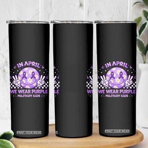 Proud Military Kids Skinny Tumbler Groovy Smile Face In April We Wear Purple Military Child Month TS10 Print Your Wear