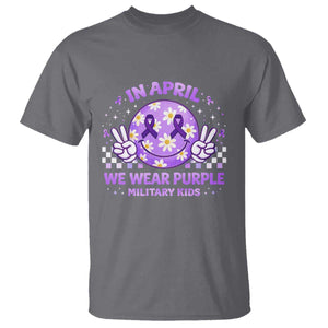 Proud Military Kids T Shirt Groovy Smile Face In April We Wear Purple Military Child Month TS10 Charcoal Print Your Wear