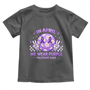 Proud Military Kids Toddler T Shirt Groovy Smile Face In April We Wear Purple Military Child Month TS10 Dark Heather Print Your Wear
