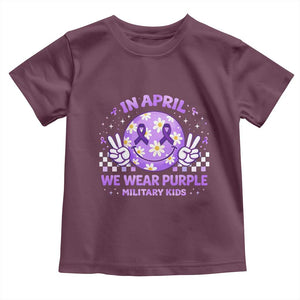Proud Military Kids Toddler T Shirt Groovy Smile Face In April We Wear Purple Military Child Month TS10 Maroon Print Your Wear