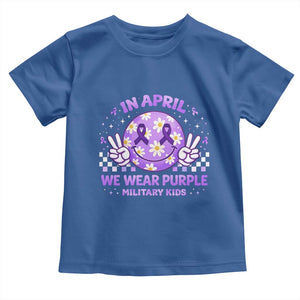 Proud Military Kids Toddler T Shirt Groovy Smile Face In April We Wear Purple Military Child Month TS10 Royal Blue Print Your Wear