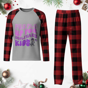 Purple Up For Military Kids Plaid Pajama Set Groovy Dino Dinosaur Military Child Month TS10 Buffalo Plaid Print Your Wear