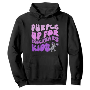 Purple Up For Military Kids Hoodie Groovy Dino Dinosaur Military Child Month TS10 Black Print Your Wear