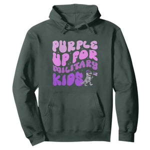 Purple Up For Military Kids Hoodie Groovy Dino Dinosaur Military Child Month TS10 Dark Forest Green Print Your Wear