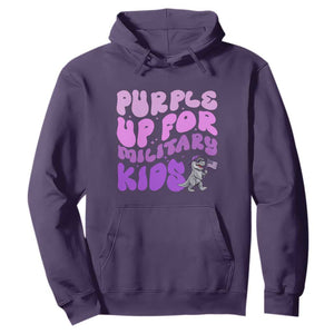 Purple Up For Military Kids Hoodie Groovy Dino Dinosaur Military Child Month TS10 Purple Print Your Wear