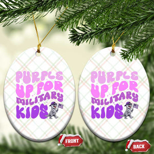 Purple Up For Military Kids Ceramic Ornament Groovy Dino Dinosaur Military Child Month TS10 Print Your Wear