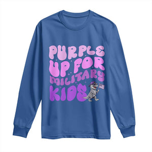 Purple Up For Military Kids Long Sleeve Shirt Groovy Dino Dinosaur Military Child Month TS10 Royal Blue Print Your Wear