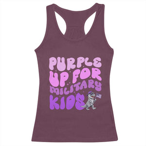 Purple Up For Military Kids Racerback Tank Top Groovy Dino Dinosaur Military Child Month TS10 Maroon Print Your Wear