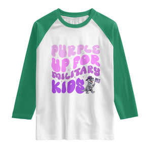 Purple Up For Military Kids Raglan Shirt Groovy Dino Dinosaur Military Child Month TS10 White Kelly Green Print Your Wear