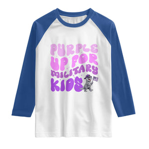 Purple Up For Military Kids Raglan Shirt Groovy Dino Dinosaur Military Child Month TS10 White Royal Print Your Wear