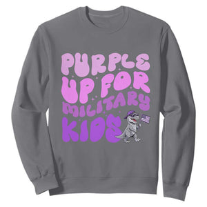 Purple Up For Military Kids Sweatshirt Groovy Dino Dinosaur Military Child Month TS10 Charcoal Print Your Wear