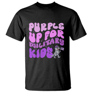 Purple Up For Military Kids T Shirt Groovy Dino Dinosaur Military Child Month TS10 Black Print Your Wear