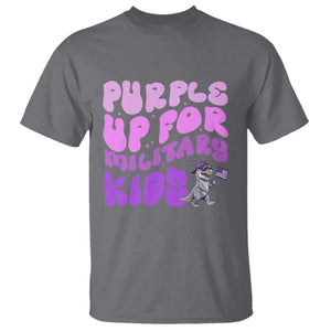 Purple Up For Military Kids T Shirt Groovy Dino Dinosaur Military Child Month TS10 Charcoal Print Your Wear