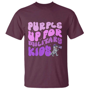 Purple Up For Military Kids T Shirt Groovy Dino Dinosaur Military Child Month TS10 Maroon Print Your Wear