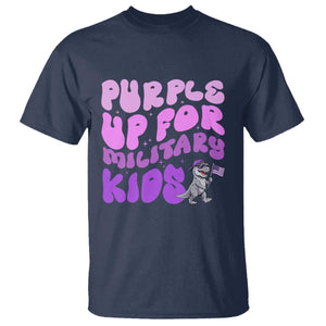 Purple Up For Military Kids T Shirt Groovy Dino Dinosaur Military Child Month TS10 Navy Print Your Wear