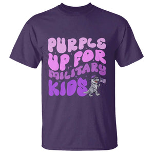 Purple Up For Military Kids T Shirt Groovy Dino Dinosaur Military Child Month TS10 Purple Print Your Wear