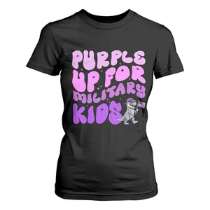Purple Up For Military Kids T Shirt For Women Groovy Dino Dinosaur Military Child Month TS10 Black Print Your Wear