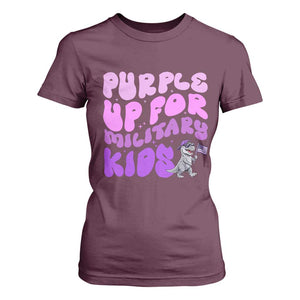 Purple Up For Military Kids T Shirt For Women Groovy Dino Dinosaur Military Child Month TS10 Maroon Print Your Wear