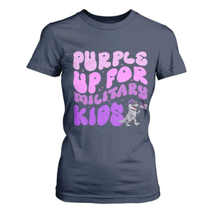 Purple Up For Military Kids T Shirt For Women Groovy Dino Dinosaur Military Child Month TS10 Navy Print Your Wear